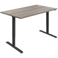 Electro Elevate Electric Single Motor Height Adjustable Sit Stand Office Desk W1400xD800 Grey Oak Top Black Frame 5 Year Warranty
